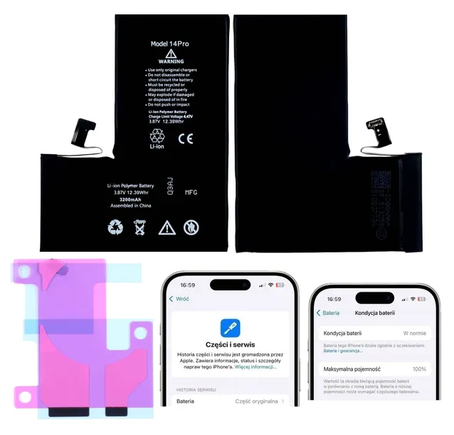 Bateria do iPhone 14 Pro BEZ KOMUNIKATU 3200 mAh OEM Jakość Kondycja 100%