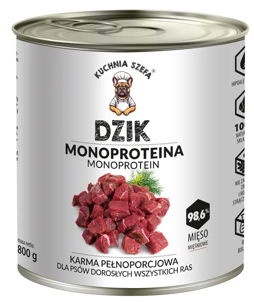 Kuchnia Szefa Monobiałkowa Karma Dla Psów Wszystkich Ras Puszka Dzik 800G