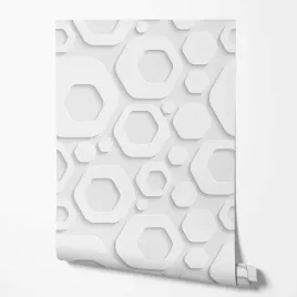 tapeta-na-sciane-efekt-3d-biale-szesciokaty-ecru-tlo-do-sypialni-jadalni