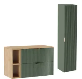 zielony-zestaw-lazienkowy-100cm-szafka-blat-regal-slupek-ryflowane-fronty