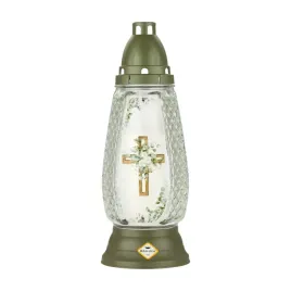 znicz-szklany-1070-bezbarwny-oliwkowy-29-cm-krzyz-kwiaty-wymienny-wklad