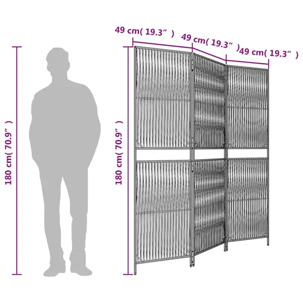 parawan-3-panelowy-szary-polirattan-kod-producenta-365374-stan-nowy
