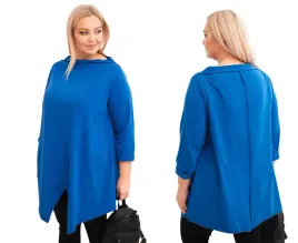 chabrowa-bluzka-damska-bawelniana-plus-size-asymetryczna-z-podwijanym-rekaw