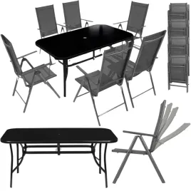 zestaw-mebli-duzy-stol-ogrodowy-szklany-blat-6-skladanych-szarych-krzesel