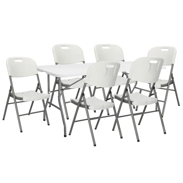 Zestaw cateringowy stół 180x74 cm z 6 krzesłami składane meble ogrodowe bia