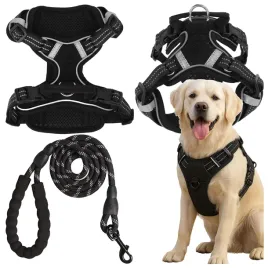 szelki-dla-psa-ze-smycza-mocne-taktyczne-odblaskowe-smycz-150-cm-czarna-l
