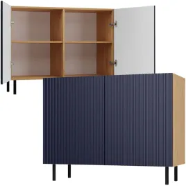 komoda-salon-ryflowany-front-4-polki-dab-artisan-granatowy