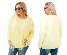 zolta-bluzka-damska-bawelniana-plus-size-z-ozdobnymi-fredzlami