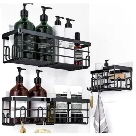 polki-prysznicowe-bez-wiercenia-czarne-nierdzewne-zestaw-3szt-lazienkowe