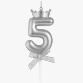swieczka-z-korona-cyfra-5-srebrna-6-cm