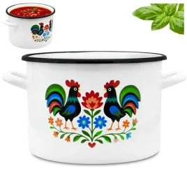 garnek-emaliowany-6l-z-uchwytami-stalowy-bialy-tradycyjny-folk-22cm