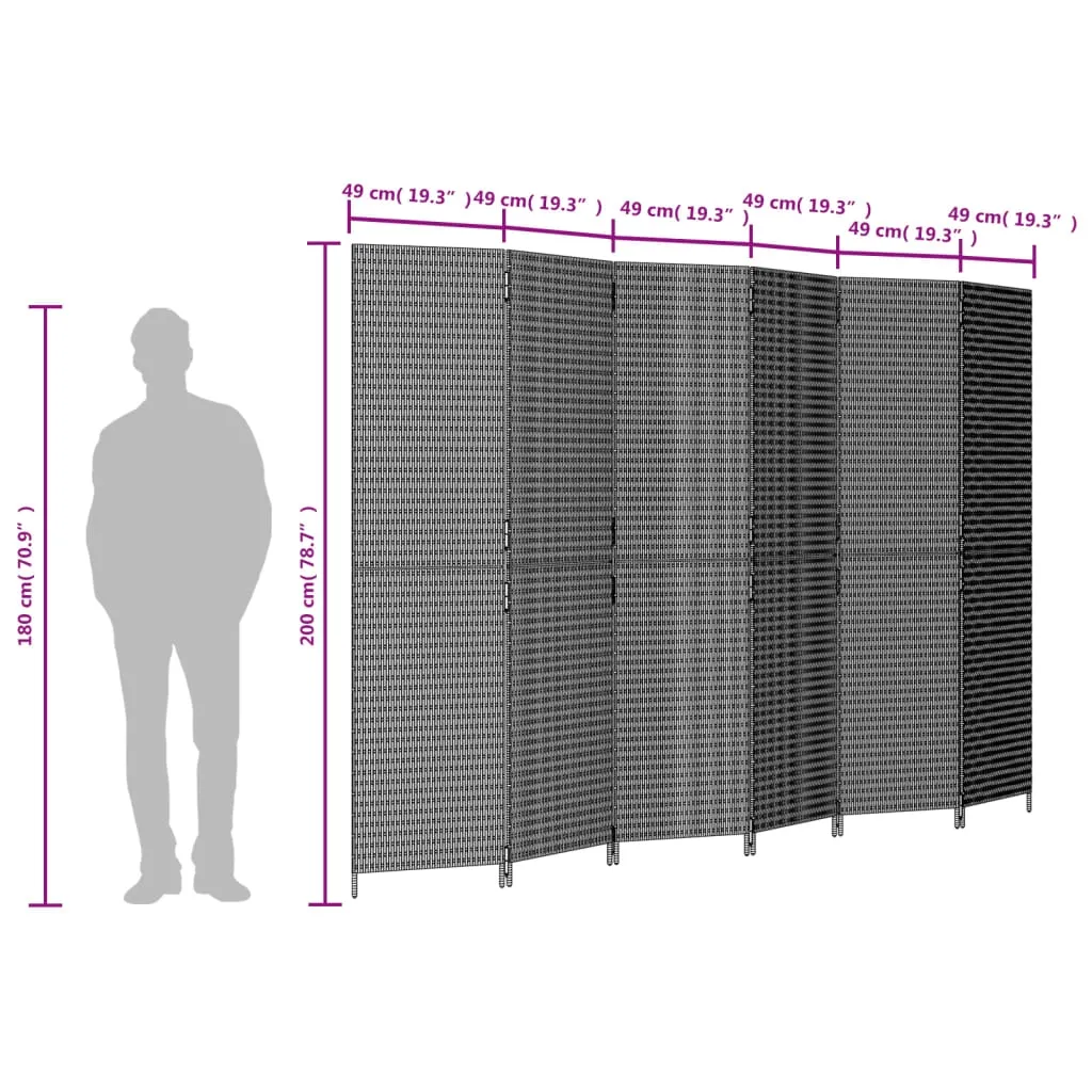 parawan-6-panelowy-brazowy-polirattan-stan-nowy
