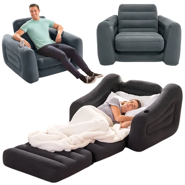 DMUCHANY MATERAC DO SPANIA FOTEL ROZKŁADANY SOFA ŁÓŻKO JEDNOOSOBOWE