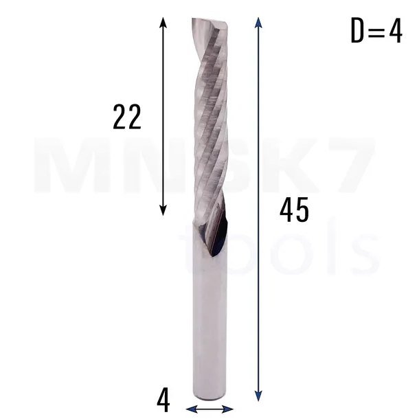 Frez uniwersalny jednopiórowy 1P | fi 4 x 22 x 45 | VHM CNC