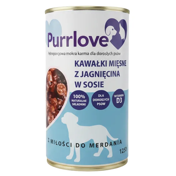 PURRLOVE mokra karma dla psa Jagnięcina puszka 1250g Kawałki mięsne