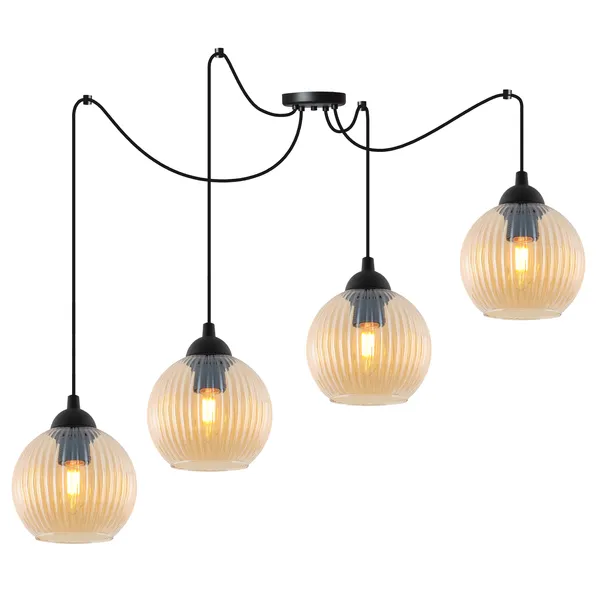 lampa-sufitowa-wiszaca-zyrandol-pajak-loft-miodowe-szklane-kule-ryflowane-stan-opakowania-oryginalne