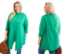 zielona-bluzka-damska-bawelniana-plus-size-asymetryczna-z-podwijanym-rekawe