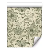 tapeta-na-sciane-oliwkowe-kontury-kwiatow-bezowe-tlo-do-sypialni-salonu