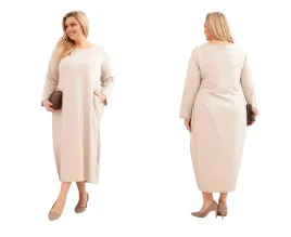 bezowa-sukienka-damska-bawelniana-plus-size-o-luznym-kroju-z-rekawem-3-4
