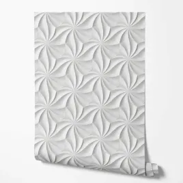 tapeta-na-sciane-efekt-3d-biale-kwiatki-platki-ecru-tlo-do-salonu-biura