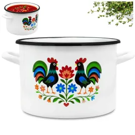 garnek-emaliowany-45l-z-uchwytami-stalowy-bialy-tradycyjny-folk-20cm