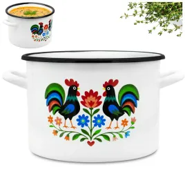 garnek-emaliowany-34l-z-uchwytami-stalowy-bialy-tradycyjny-folk-18cm