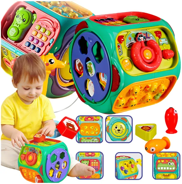 Sorter Sensoryczny Dla Dzieci 18 m+ Bęben Interaktywny Kostka Zabawka 8w1