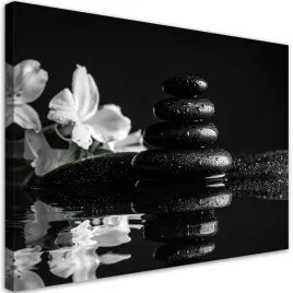 obraz-do-salonu-sypialni-kuchni-biura-czarne-kamienie-biale-kwiaty-zen-spa