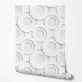 tapeta-na-sciane-efekt-3d-biale-okregi-linie-ecru-tlo-do-kuchni-jadalni