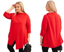 czerwona-bluzka-damska-bawelniana-plus-size-asymetryczna-z-podwijanym-rekaw