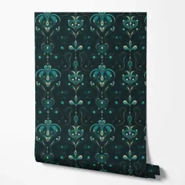 tapeta-na-sciane-ornamenty-zielone-nowoczesne-ksztalty-do-jadalni-biura