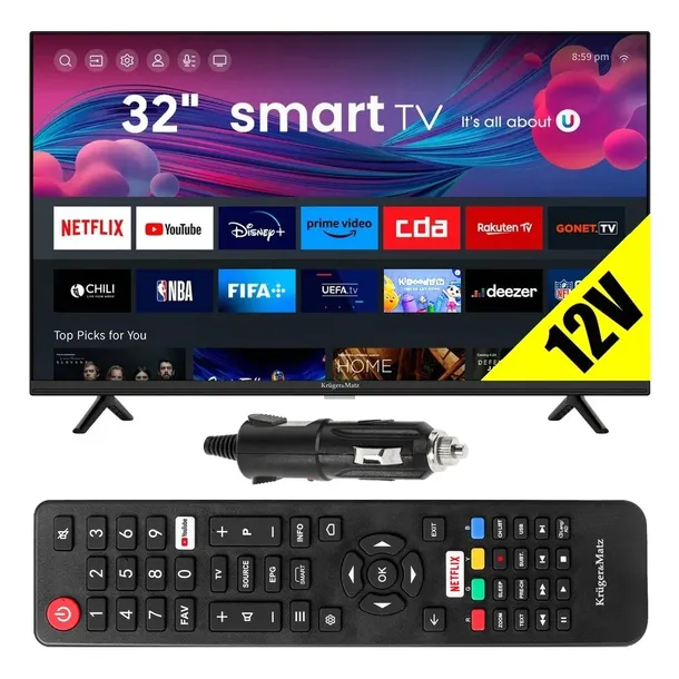 Telewizor do kampera SMART TV 32 cale HD WiFi DVBT2 YouTube Netflix 12V