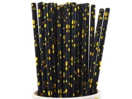 slomki-papierowe-urodzinowe-czarne-w-zlote-kropki-19-5-cm-10-szt