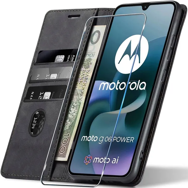 ETUI SKÓRZANE NA MAGNES DO MOTOROLA MOTO G06 / G06 POWER +SZKŁO