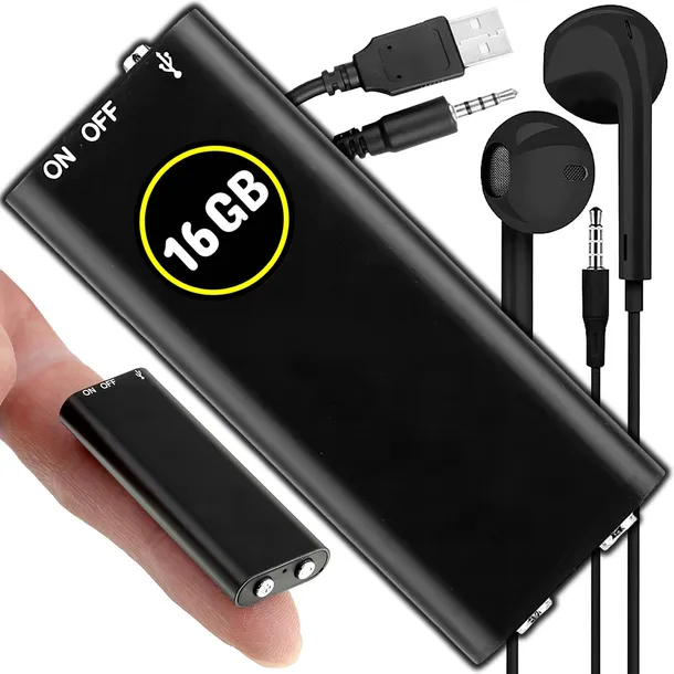 MINI PODSŁUCH SZPIEGOWSKI PLUSKWA MAŁY DYKTAFON 16 GB DETEKCJA GŁOS 2 TRYBY