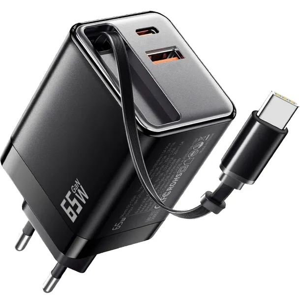 SZYBKA ŁADOWARKA ZASILACZ PD 65W KOSTKA WBUDOWANY ZWIJANY KABEL Koanni