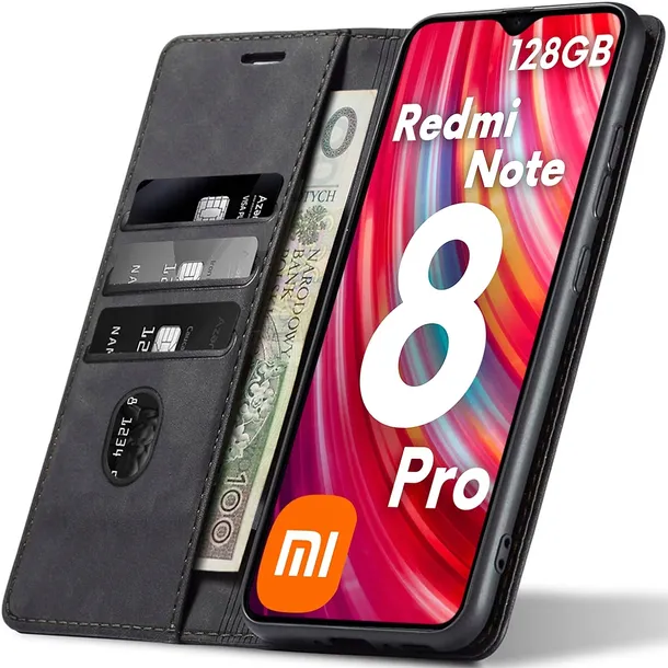 ETUI SKÓRZANE NA MAGNES DO XIAOMI REDMI NOTE 8 PRO +SZKŁO