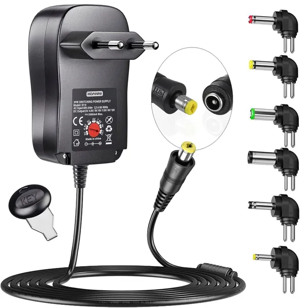 Zasilacz Uniwersalny Ładowarka Regulowany 3-12V Sieciowy USB 30W 6 Końcówek