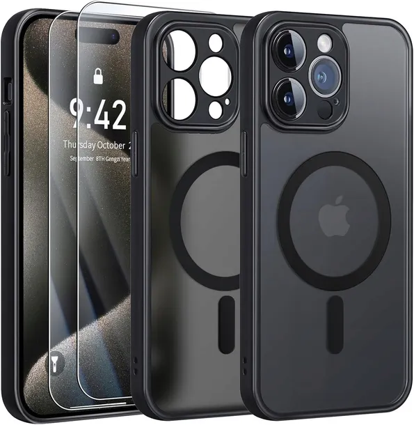 ETUI DO MAGSAFE CZARNY MAT DO APPLE IPHONE 16 PRO + 2x SZKŁO