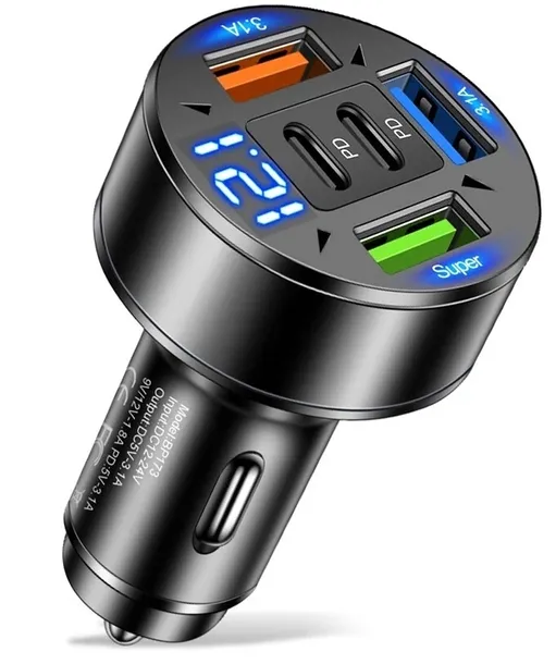 SZYBKA 3.1A SAMOCHODOWA ŁADOWARKA LED QC 3.0 3x USB + 2x PD 100W 5w1