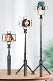 kijek-do-selfie-tripod-statyw-pilot-bluetooth-led-kolor-czarny-stan-nowy