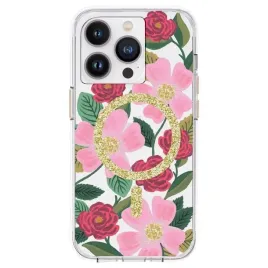 rifle-paper-clear-magsafe-etui-iphone-14-pro-zdobione-zlotem-rose-garden