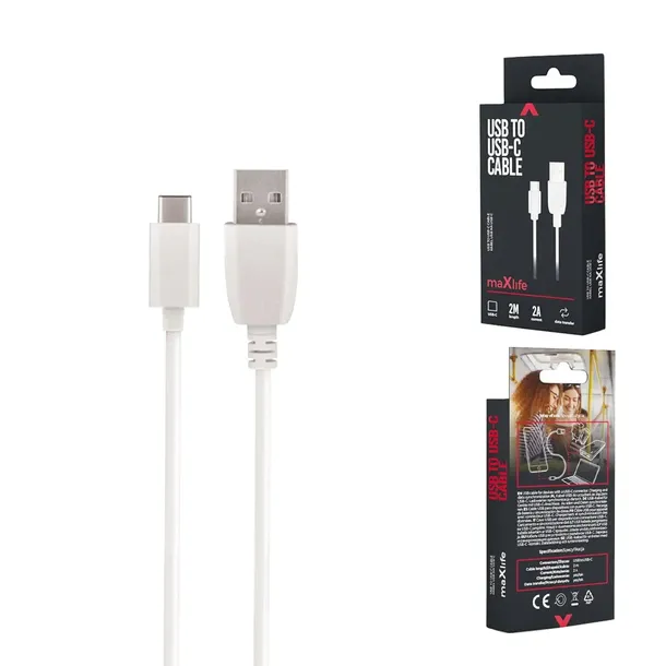 maxlife-kabel-usb-usb-c-20-m-2a-bialy-waga-z-opakowaniem-0-3-kg