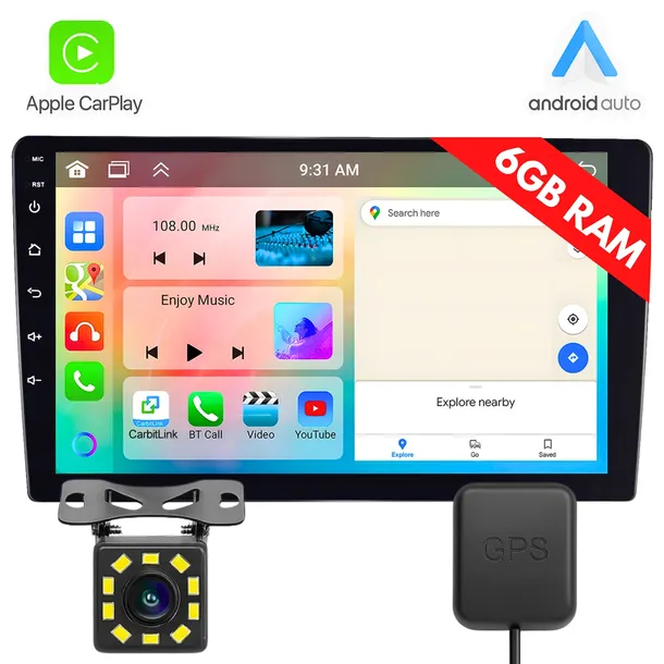 RADIO SAMOCHODOWE 2 DIN 6GB RAM ANDROID AUTO CARPLAY WIFI GPS NAWIGACJA 10”
