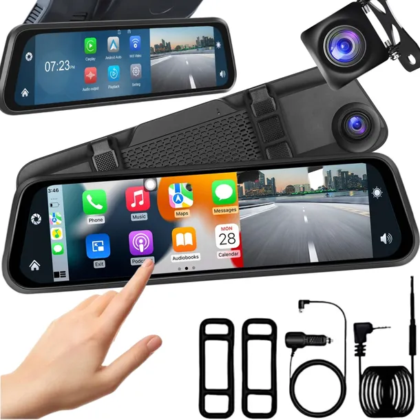 KAMERA SAMOCHODOWA 4K W LUSTERKU 12 " | ANDROID AUTO CARPLAY KAMERA COFANIA