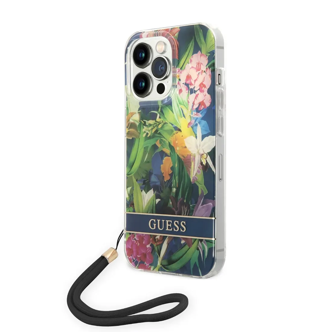 guess-iphone-14-pro-max-67-niebieski-blue-hardcase-flower-strap