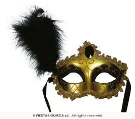 maska-wenecka-zlota-czarne-piorko-karnawal-bal