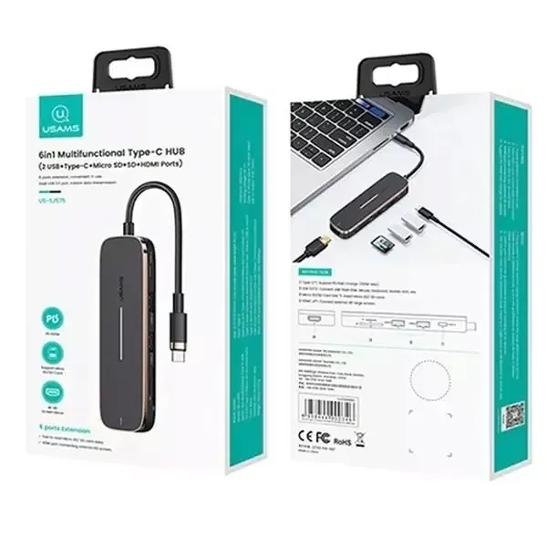 usams-adapter-hub-2xusb-usb-c-hdmi-micro-sd-sd-czarny-black-waga-z-opakowaniem-0-3-kg-stan-nowy