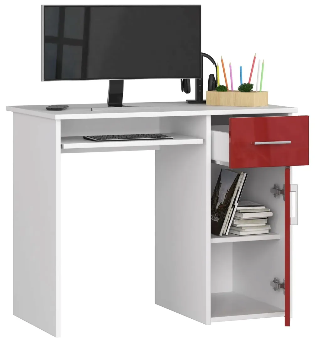 biurko-pin-90-cm-biale-czerwony-polysk-wolnostojace