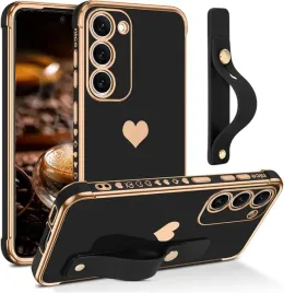 etui-do-samsung-galaxy-s23-5g-czarne-silikonowe-zlota-ramka-serce-uchwyt